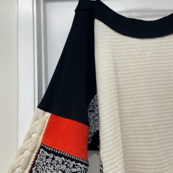 NEW Free People Josie Patterned Mixed Knit Top Textured Cable Trim - Picture 4 of 10